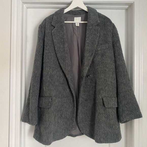 H&M Double-breasted jacket Wool blend Women Grey Medium - Picture 4 of 4